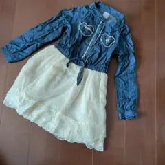 デニムハートポケット長袖ワンピース アクシーズファムキッズ 140