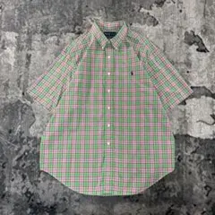 超スペシャル配色 緑×赤×ピンク チェック 刺繍ロゴシャツ XXL ゆるだぼ