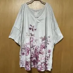 花柄プリント 五分袖チュニック 【Lサイズ】ゆったりリラックス