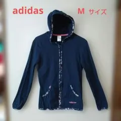 adidas　アディダス　フラワー柄 パーカー　Mサイズ　ネイビー色
