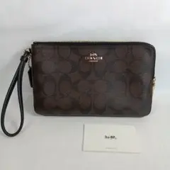 コーチCOACH　ダブルファスナー　リストレットポーチ　シグネチャー