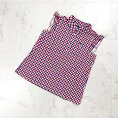 パーリーゲイツ チェック柄ノースリーブポロシャツ フリル袖 青赤 0*HD643