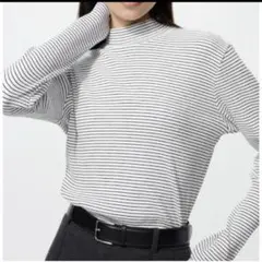 ユニクロ　リブハイネックT/長袖/ボーダー　S