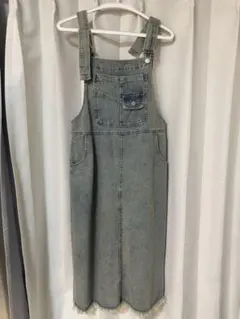 ライトブルー デニムサロペット フリンジ裾