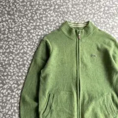 【シルクブレンド、ダブルジップ】LACOSTEジップニット古着あいみょん刺繍緑