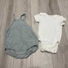 H&M サロペットロンパース ボディスーツ2点セット 6-9m くすみブルー