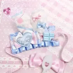 ぬい服 ぬい ヘッドドレス パフェ 猫耳 10cm ピンク ハンドメイド 水色