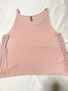 H&M ピンク 花 レース タンクトップ スリット