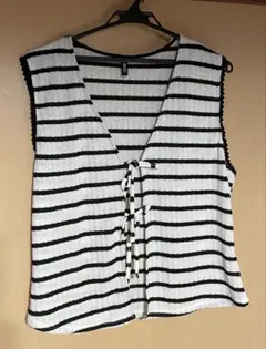H&M DIVIDED ストライプ Vネック トップス L/XL