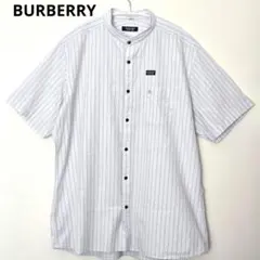 【美品】BURBERRY BLACK LABEL ストライプ半袖シャツ　襟なしのサムネイル