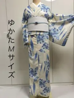 ゆかた 浴衣 ユカタ Lサイズ 白 ブルー ゆり L 綿100% 浴衣単品販売