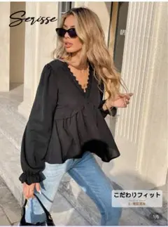 未使用　SHEIN ブラック フリル付きシャツ Lサイズ