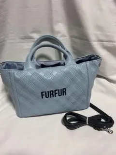 FURFUR サックス 水色 ツイードロゴトートバッグ ミニポーチ付き