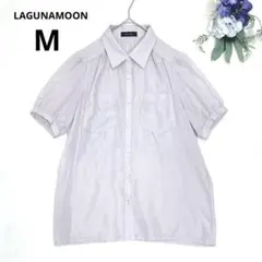 ラグナムーン　半袖ブラウス　フリルバック　半袖シャツ　パフスリーブ風 春夏　M