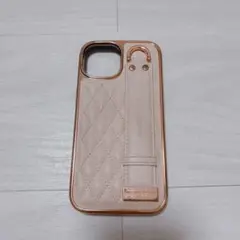 ピンクキルティング iPhone15ケース ストラップ付き