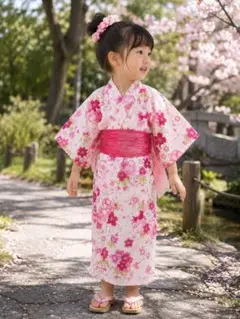 桜柄 金魚浴衣　女の子　100センチ　おび工房　３点セット