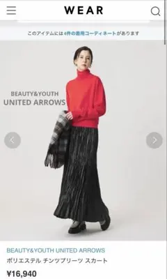BEAUTY&YOUTH ポリエステルチンツプリーツスカート　S 黒のサムネイル