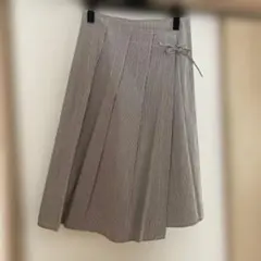ストライプ プリーツ巻きスカート ひざ丈