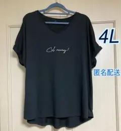 4L Vネック　Tシャツ　カットソー　黒