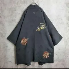 着物カーディガン 羽織 モード ジャガード 菊 黒