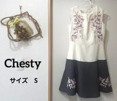 【Chesty】花柄刺繍 ノースリーブワンピース バイカラー日本製のサムネイル