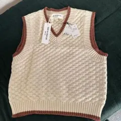 DEMY BY DEMYLEE アイボリー/ブラウン Vネックニットベスト XS