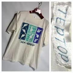 90'sヴィンテージ SEA-GREENイルカ×タツノオトシゴ×熱帯魚Tシャツ白