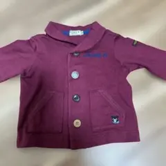 【美品】ミキハウス ダブルB カーディガン 80 ボルドー 異素材ボタン 日本製