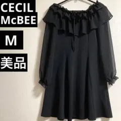 CECIL McBEE セシルマクビー 袖シアー フリル フレア ワンピース M