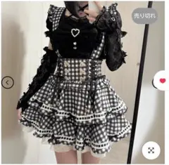 地雷系 黒 レース セットアップ ブラウス スカート チェック 2点セット