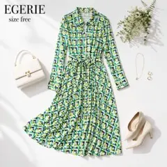 美品 エジェリ EGERIE ロングワンピース 総柄 グリーン系 フリーのサムネイル