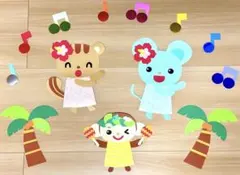 保育 壁面飾り　夏 フラダンス 海 音符　A4サイズ