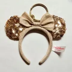 ミニーマウス耳カチューシャキーホルダー ゴールドスパンコール