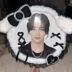 うちわカバー うちわケース レースデコ 黒 垂れ耳 りぼん 韓国 丸型