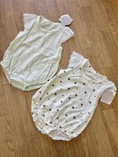 花柄デイジー柄とハート柄ロンパース2枚セット