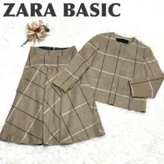 ZARA BASIC キャメルチェックジャケット　スカート　Ｓ　フォーマルスーツのサムネイル