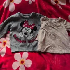 ミニーマウス ニットセーター グレーとベージュのロンTの2点セット95cm