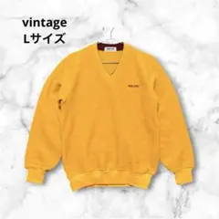 90年代 古着 Vネック ニット セーター ウール混　　L ワンポイント