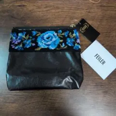 ★新品未使用★FEILER★花柄刺繍 ポーチ 黒