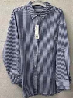 新品未使用タグ付GU ストライプオーバーサイズシャツ 長袖 ブルー Lサイズ