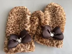 【②】Minnie ミトン 手袋 ブラウン ミニー　ヒョウ柄　リボン　ディズニー