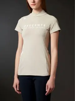 【超美品】デサントゴルフ 半袖 モックネックシャツ ベージュ ホワイト