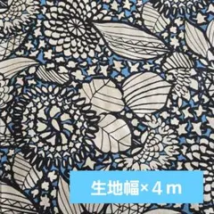 青と 黒の花柄綿生地