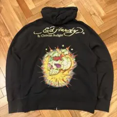 00s Y2K Ed Hardy ドクロ ジップ パーカー 希少 XXL 黒