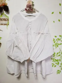 新品☆サマンサモスモス【キナリ】配色ギャザーブラウス