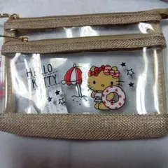 HELLO KITTYハローキティ日焼けキティ 透明ポーチ 2つのポケット付き