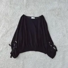 トップス リンクリボン 長袖カットソー ボードネック ストレッチ プルオーバー