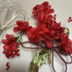 髪飾り　赤　花しおり　余野孟無