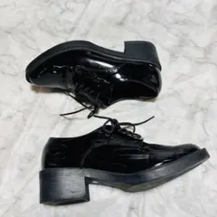 LOWRYS FARM エナメル　ブラック　レースアップ　厚底　ローファー　Mのサムネイル