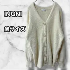 N0324　フェザーニットカーディガン　ビジュー釦　オフホワイト　M